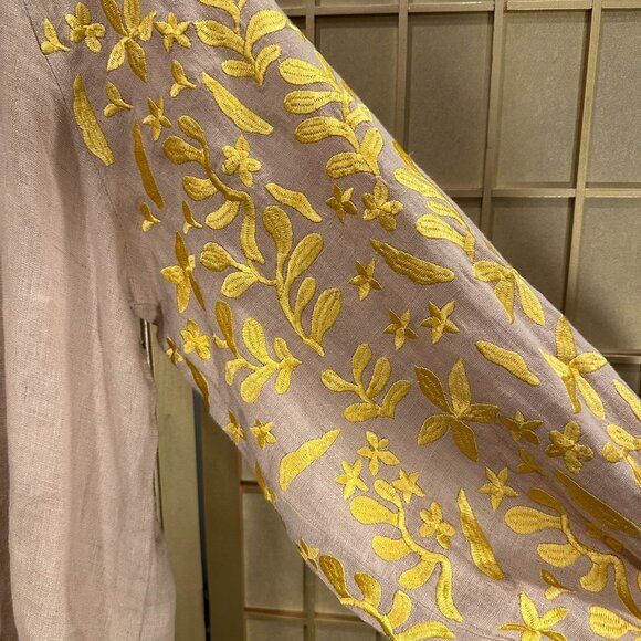 Voyageur by Mersea Palermo Embroidered Blouse Linen Top Women Size M Boho Floral - Picture 10 of 15